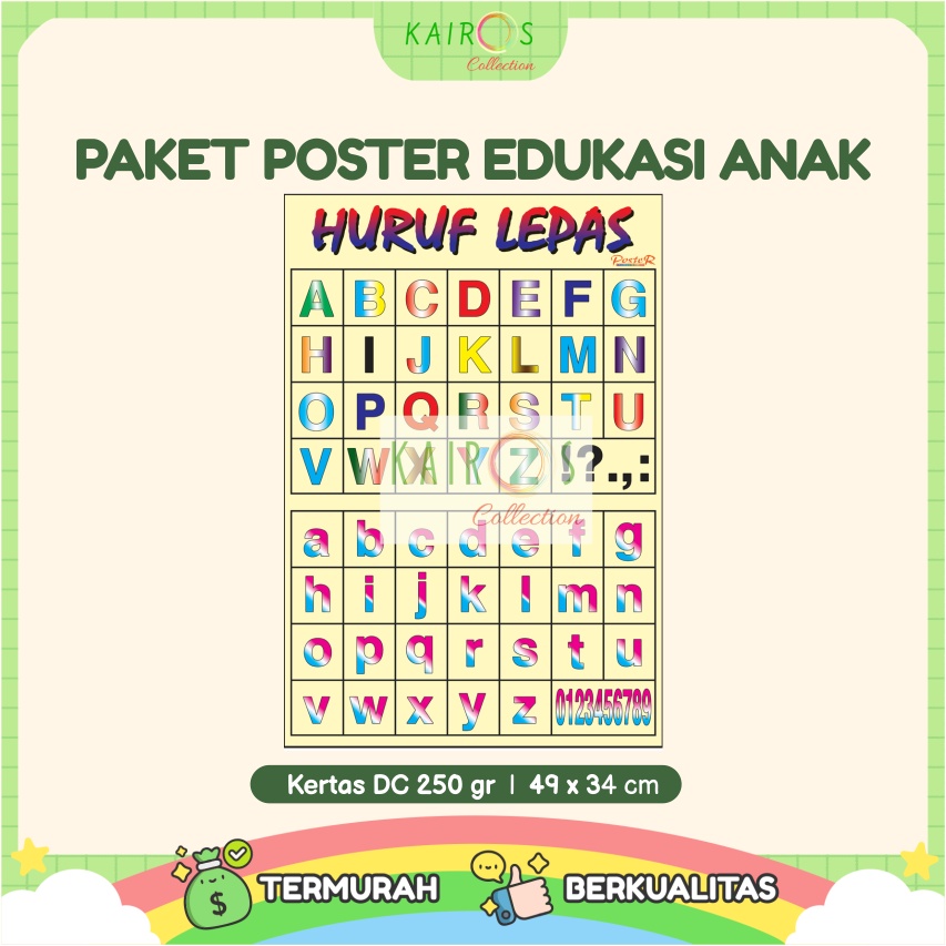 Paket 6 Poster Dinding Edukasi Anak Belajar Doa, Angka, Buah, Hijaiyah, Huruf ABC, Binatang