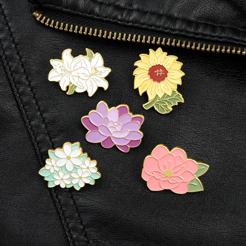 Pin / Bros Bunga Matahari / Lily / Lotus / Daisy / Peach Blossom 5 Model Untuk Aksesoris Wanita