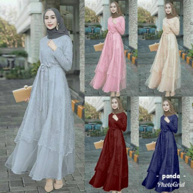 [Model Baru] Gamis Pramesthy / S-M, L, XL, XXL/ Maxi Brukat Mewah/ Seragam/ Wanita/ Kondangan/ Jumbo