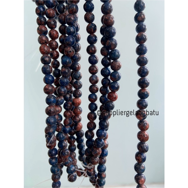 bahan batu import cloisonne 6mm round stone beads natural biru orange