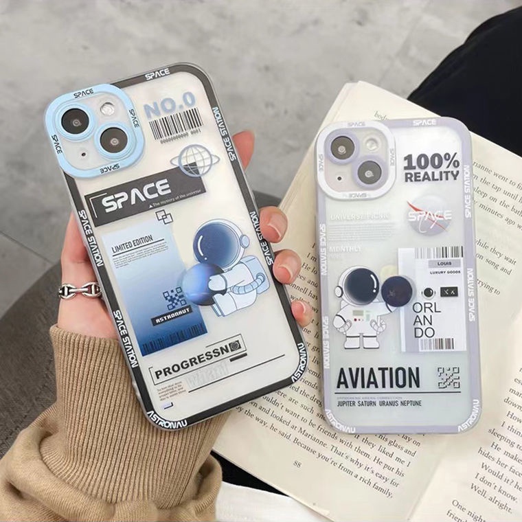 Soft Case TPU Transparan Motif Astronot Untuk Iphone 13 Pro Max / 12 / 11 / XS / XR / X / 8 / 7 / 6 Plus Mini SE 2020