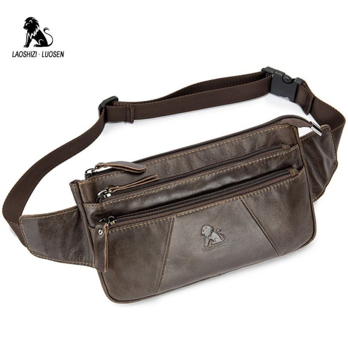 LUOSEN Tas Pinggang Selempang Pria Cowok Keren Waistbag Bahan Kulit