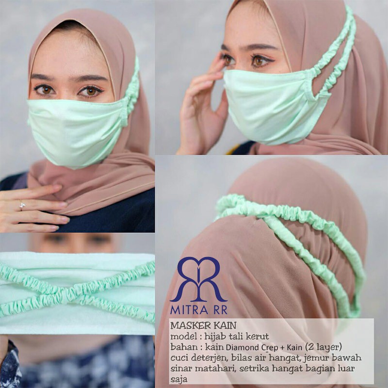 Masker Kain Hijab Tali Serut / Masker Kriwil Diamond Crep 2 Lapis Anti Pusing