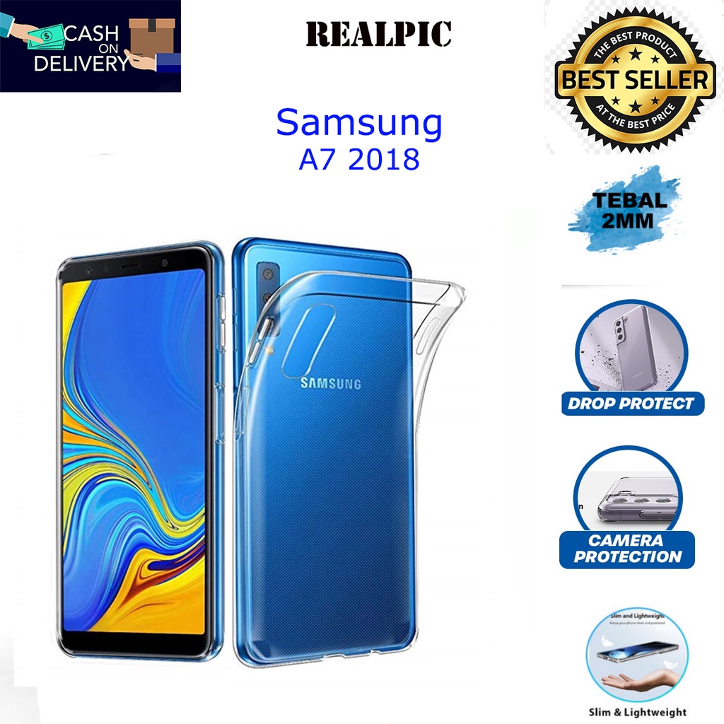 Case Samsung Galaxy A7 2018 Casing Clear HD KETEBALAN 2MM BENING TRANSPARAN TPU Premium Softcase