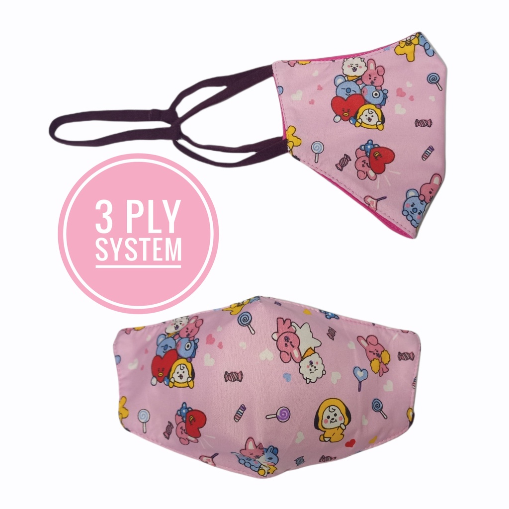 MASKER DEWASA MOTIF ANIMASI MODEL DUCKBILL KAIN WAJAH PEREMPUAN LAKI LAKI COWOK BAHAN POLOS HIJAB KE