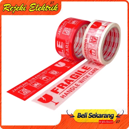 Lakban FRAGILE 48 x 65 y ( Merah / Putih ) Isolasi / Perekat / Lakban - Satuan Termurah