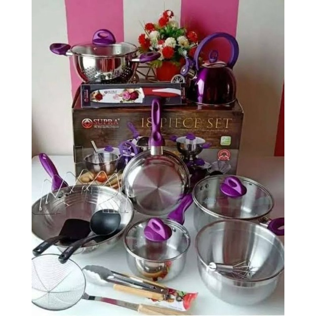 (Gojek) SUPRA 18pcs Cookware Set Stainless. Supra 18pcs