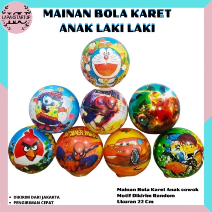 Mainan AnaK Bola Karet Motif Anak Laki - Laki Karakter LS