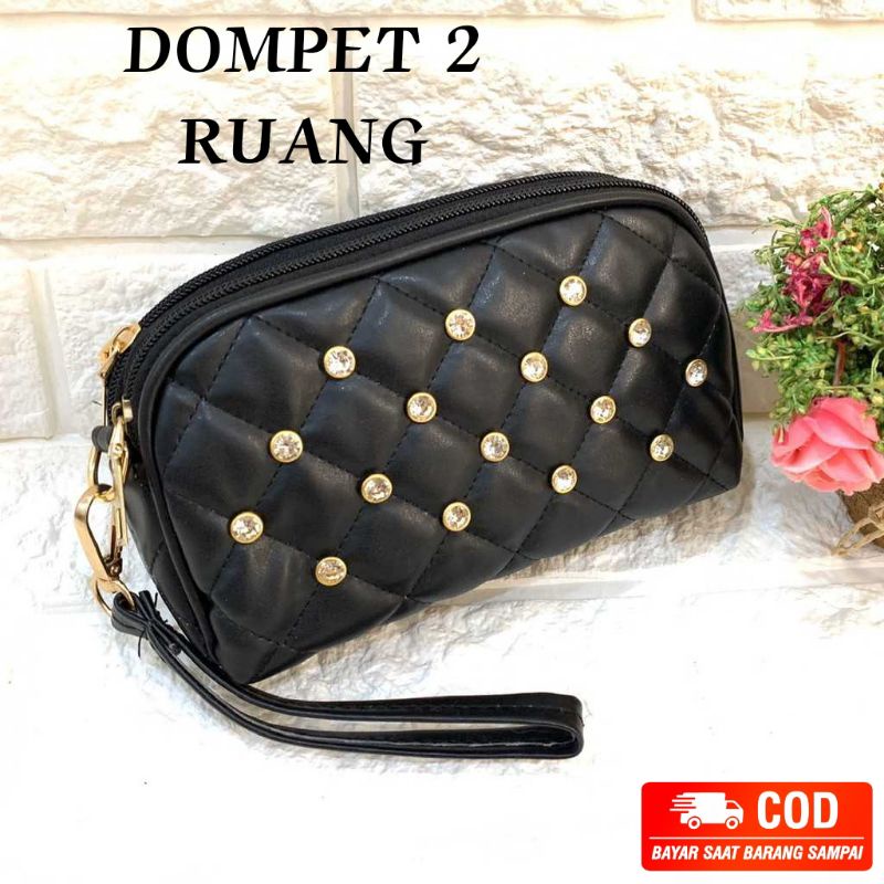 Dompet Hp Dan Uang Wanita DIAMOND 2 Ruang Resleting Bakpao kerang oval Hanging wallet Pouch handbag Kosmetik makeup