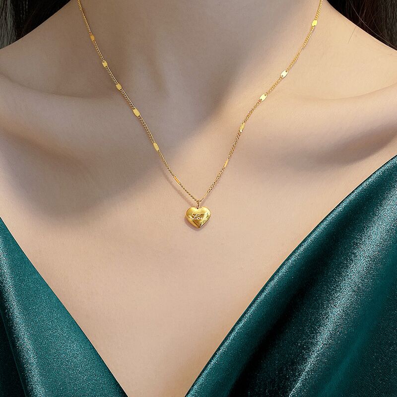 kalung titanium Wanita anti karat Premium Simple 18k Emas Hati Liontin necklace aksesoris