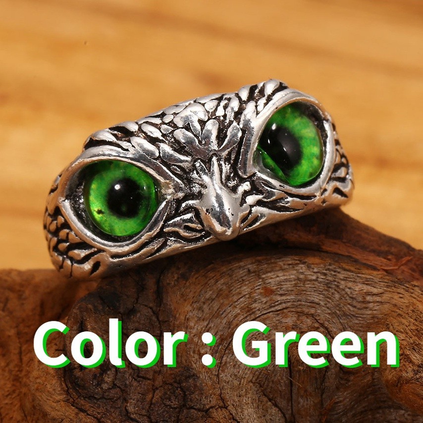 Retro blue glasses owl men and women rings hip hop punk rock jewelry accessories factory wholesale in stock