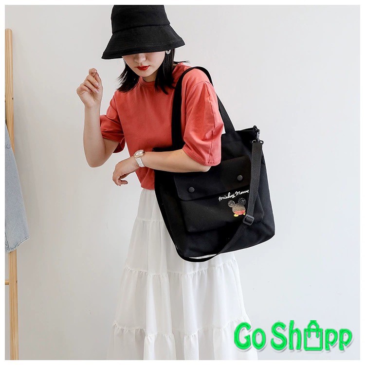 Totebag Kanvas Besar Import High Quality Dengan Tali Panjang - Totebag Fashion Korea Import [TE06]