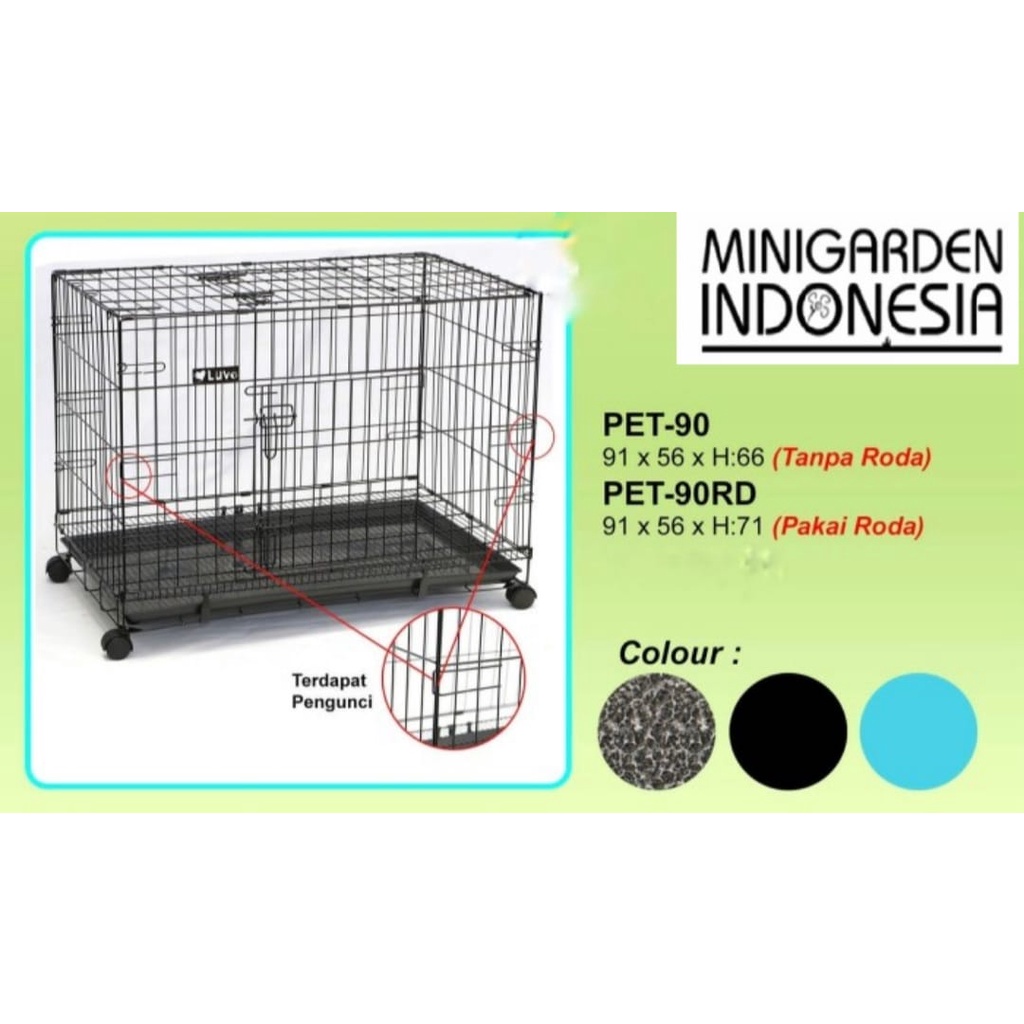 KANDANG LIPAT 91 X 56 X 66 LUVE tanpa roda pet cage anjing kucing 90cm