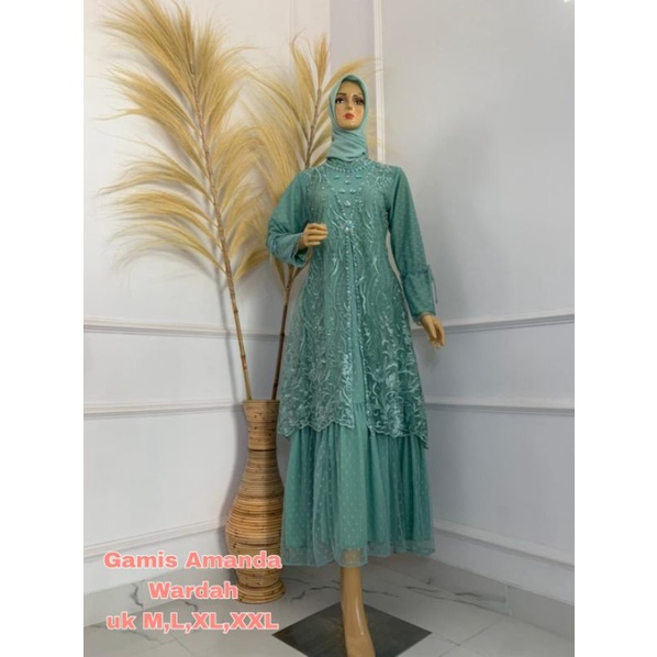 GAMIS AMANDA // BAHAN TILLE PREMIUM KOMBINASI TILLE DOTTY PLUS HIASAN PAYET MUTIARA // KODE DJ