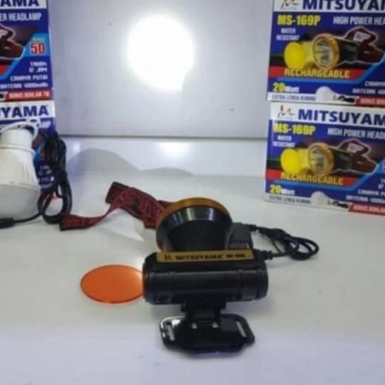 Senter Kepala/Headlamp Rechargeable Mitsuyama MS-169P 20W+Bohlam 7W Cahaya Terang