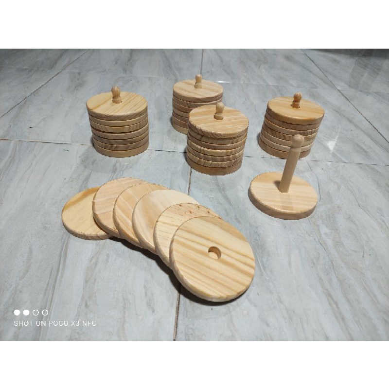 Tatakan Gelas Kayu Set isi 6 / Alas Gelas MODEL DONAT / Coaster Set