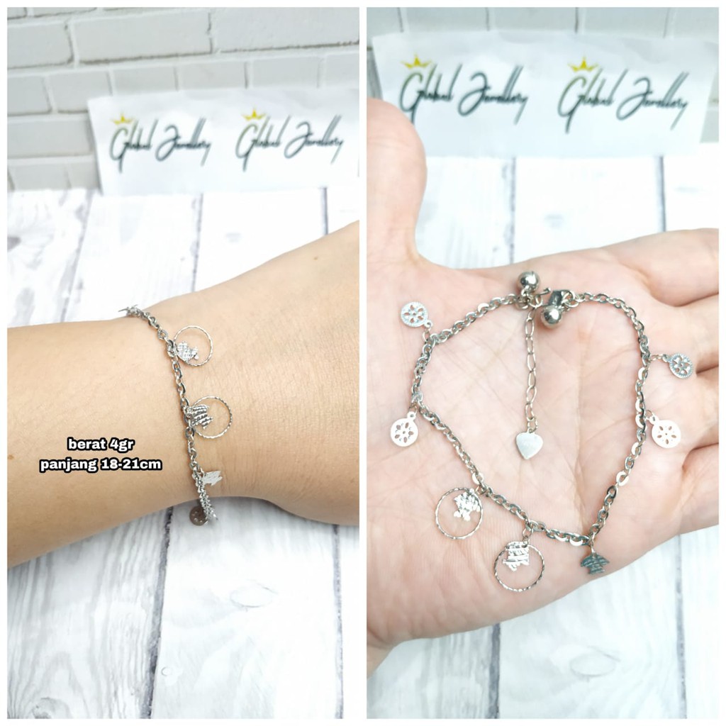 GELANG TANGAN KOMBINASI BULAT PERAK ASLI S925 GLOBAL JEWELLERY CI098