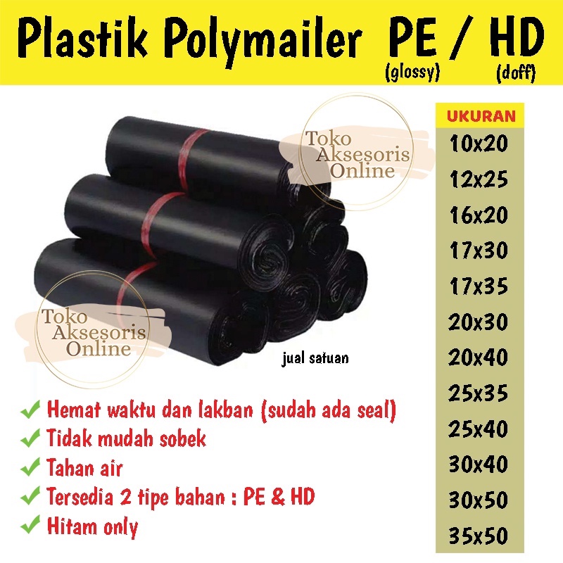 TAO Plastik Packing Polymailer satuan Olshop 10x20 16x20 17x30 20x30 20x40 25x35 25x40 30x40 35x50