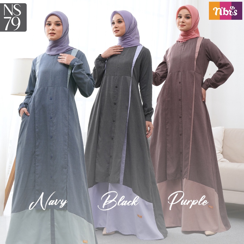 Nibras NS 79 Bahan Supernova Gamis Polos Kombinasi Dua Warna Simple dan Elegant