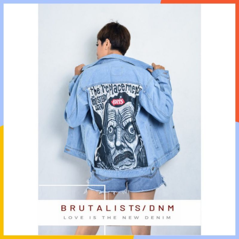 Jaket Jeans Denim Brutalist - Jaket Jeans Oversize Pria Wanita Motif
