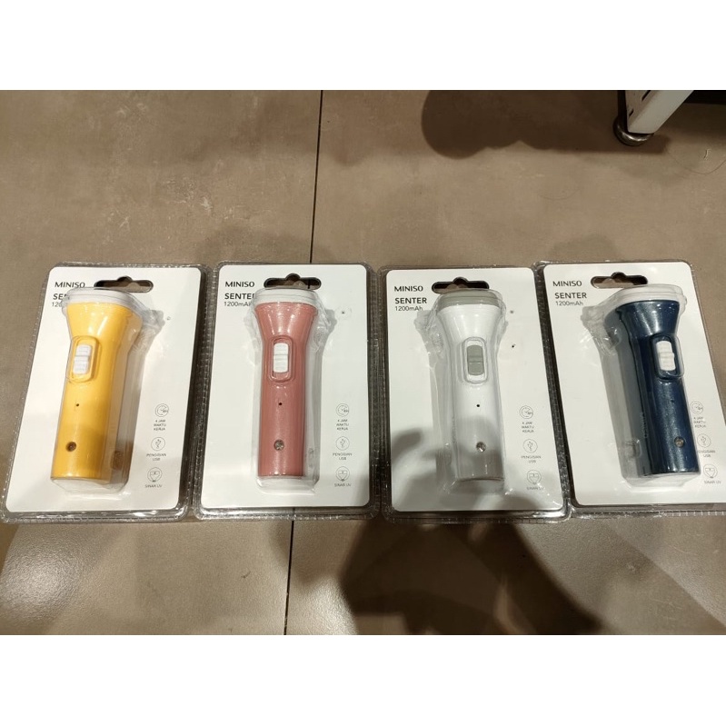 MINISO Lampu Senter Flashlight Led Pengisi Daya USB 1200mAh Disi Ulang Neon UV