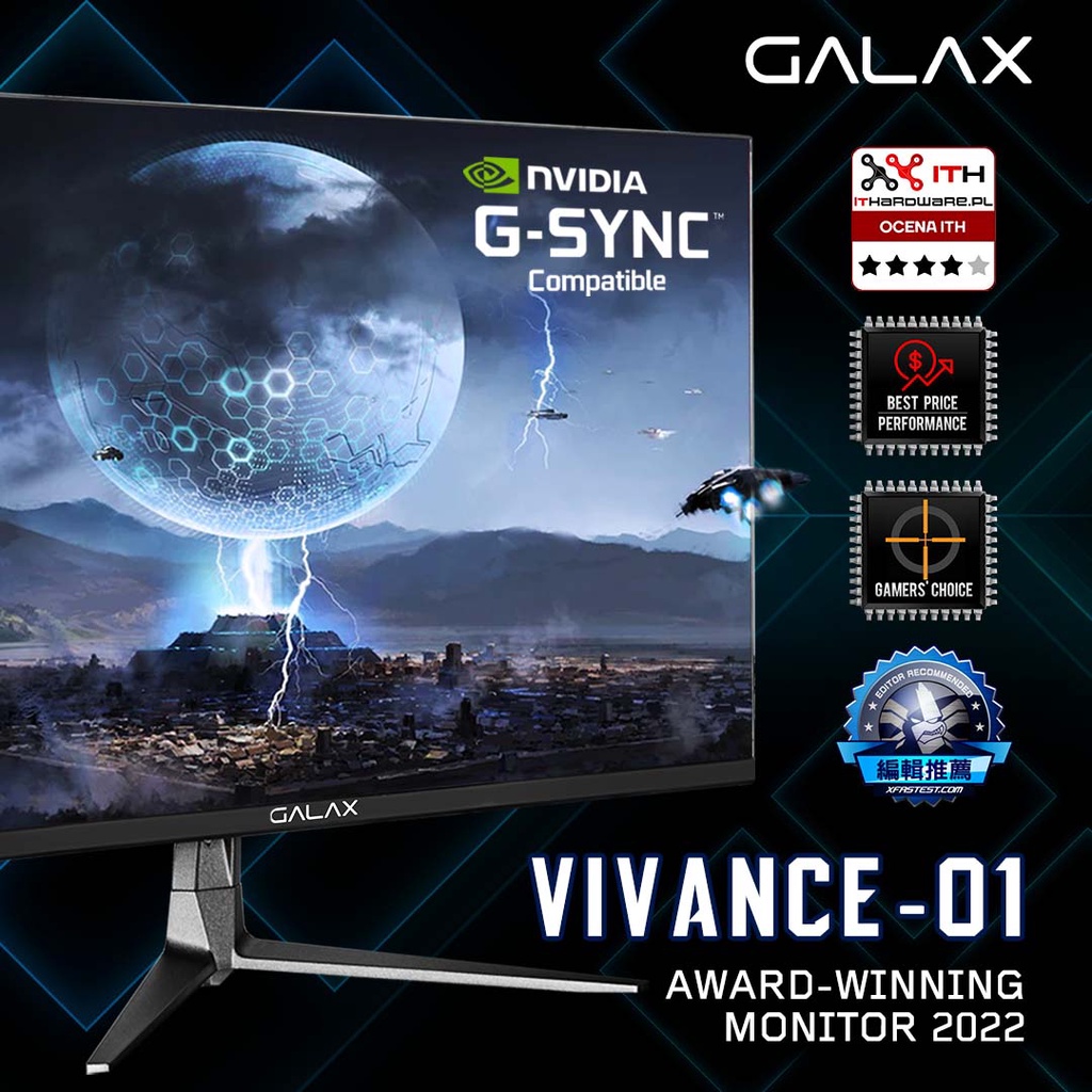 Monitor Led GALAX GAMING VIVANCE-01 27&quot; QuadHD 165Hz 1ms IPS Port HDMI, DP