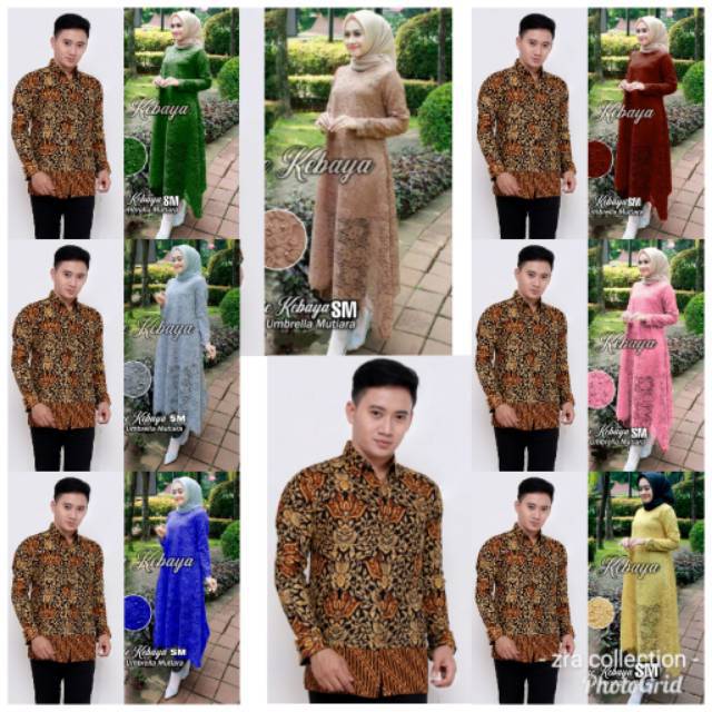 Couple Novie kebaya semi gamis.matt brokat aplikasi mutiara-furing LD 104 rok span.batik Pekalongan