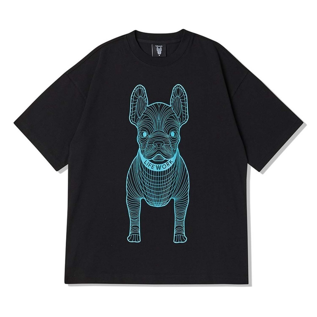 Lifework LA Dog Big Logo Oversize Tee Black/Blue 100% Original