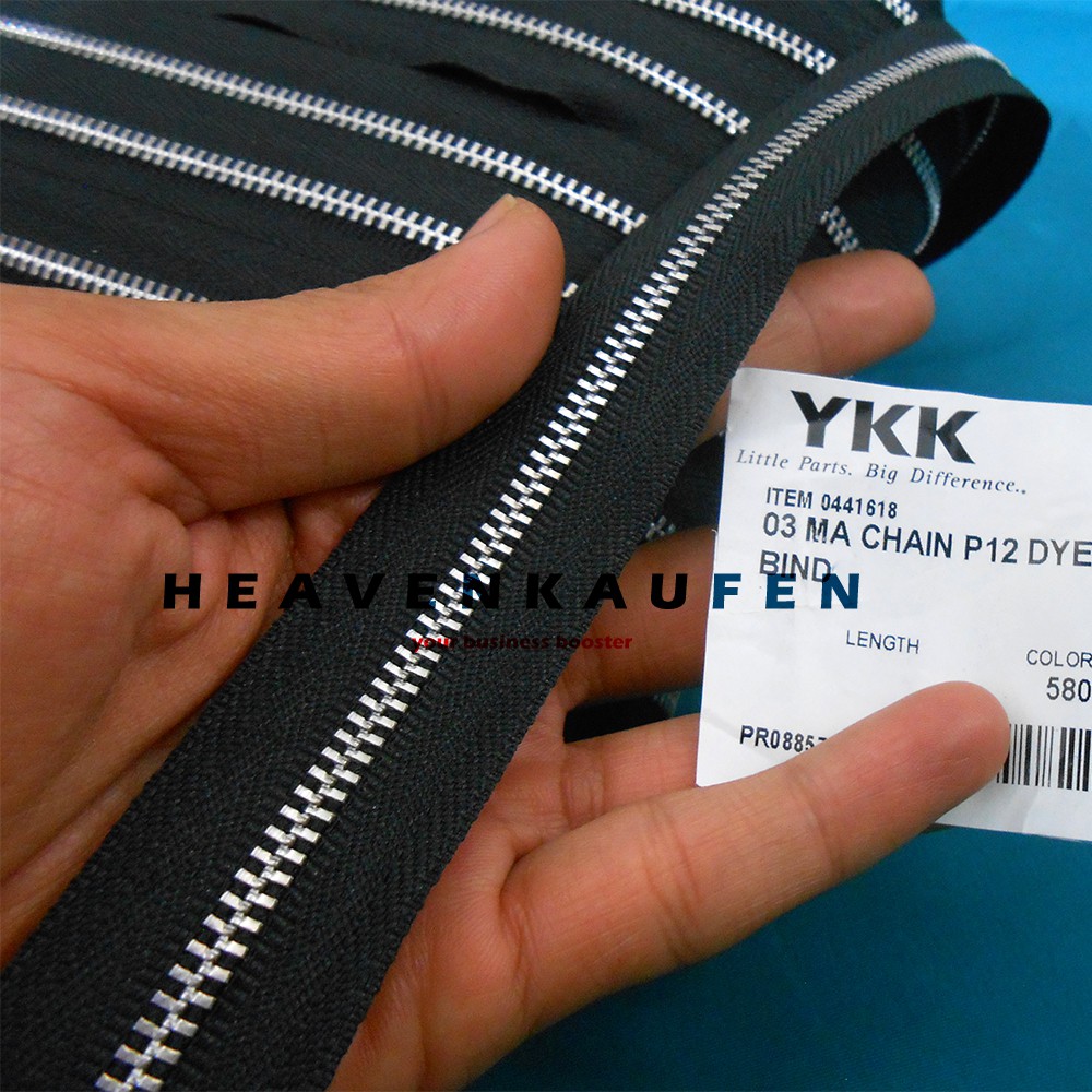 Resleting Zipper YKK Type Gigi Besi Kecil No 3 Hitam - Silver Harga Per Meter