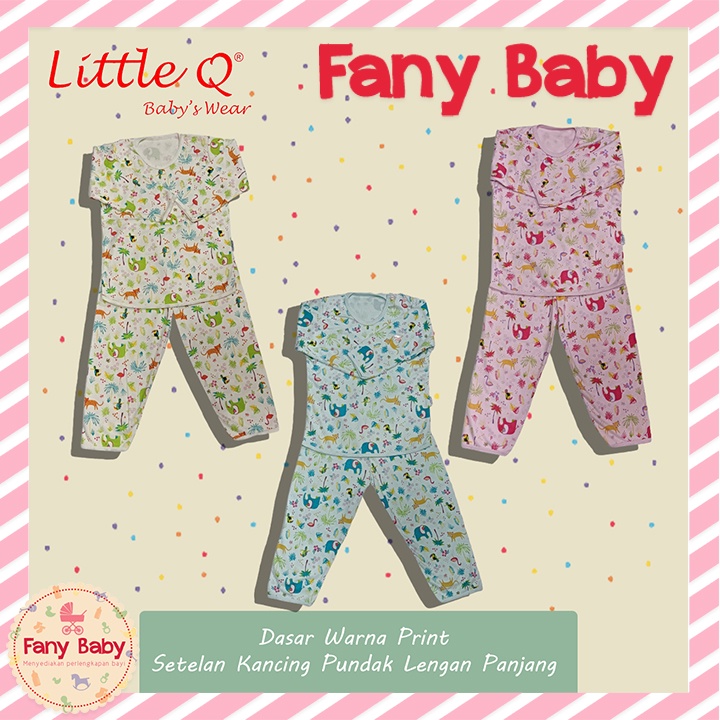 LITTLE QUEEN SETELAN KANCING PUNDAK LENGAN PANJANG DASAR WARNA PRINT ( ISI 3 PCS )