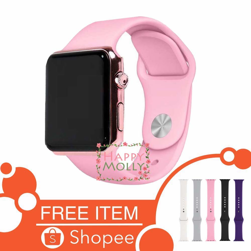 LED Watch [ Baby Pink Rose Gold ] Jam Tangan Digital Pria &amp; Wanita - Strap Rubber - FREE STRAP