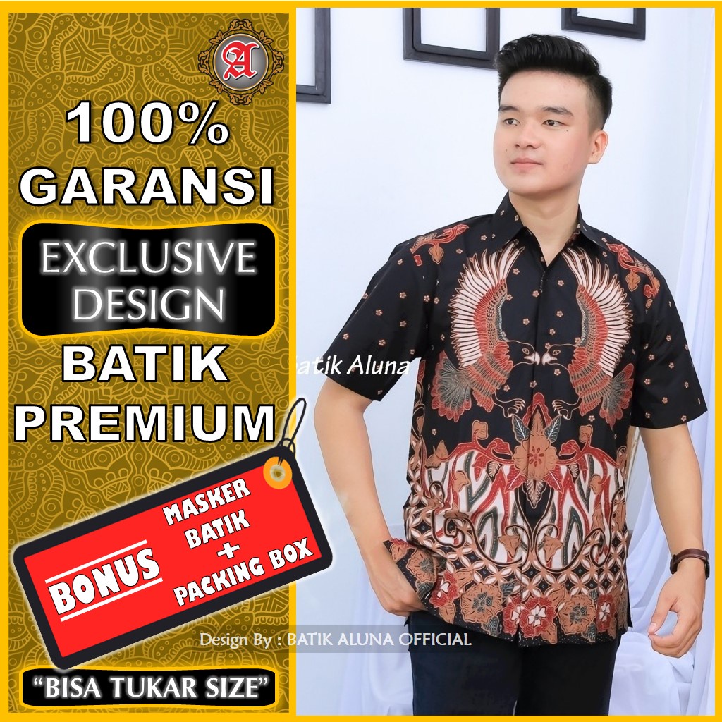Batik Premium Pria Lengan Pendek Slimfit Modern Kemeja Batik Pria Lengan Pendek Original Aluna 005