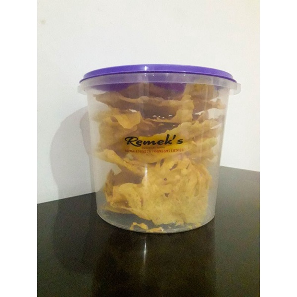 

Peyek Teri Remek's Toples 5L/5 liter, Rempeyek enak, renyah, aman kualitasnya, bahan premium