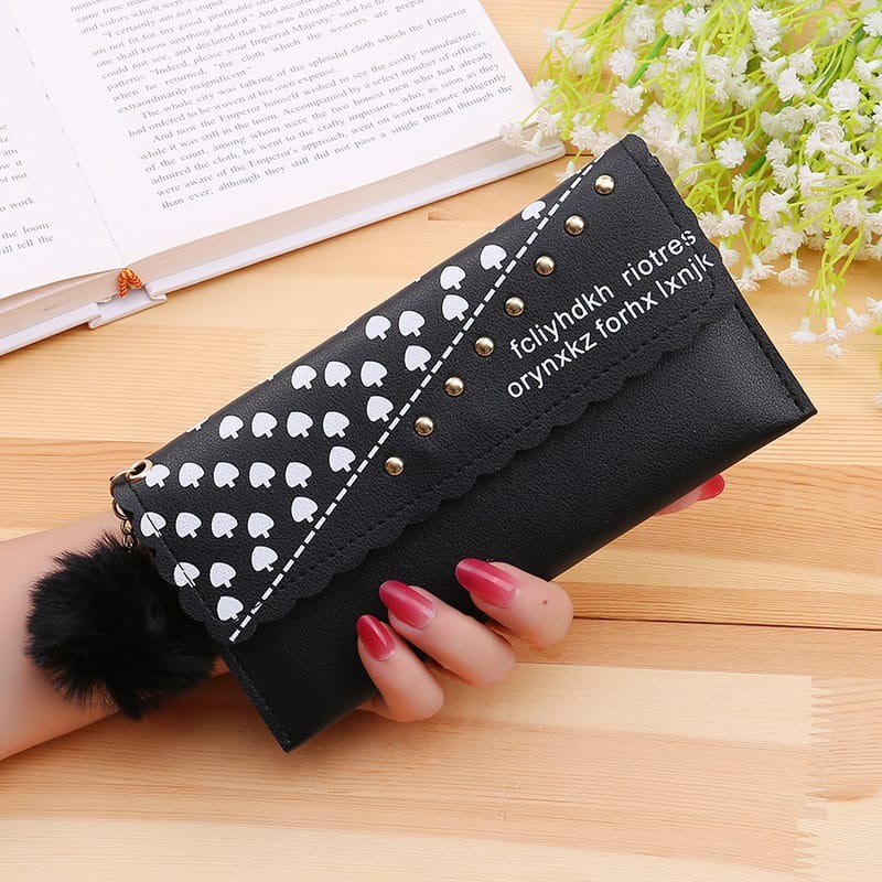 (COD) DOMPET PANJANG WANITA FREE POM-POM DOMPET LIPAT WANITA ❤️❤️MALLSHOPPING❤️❤️