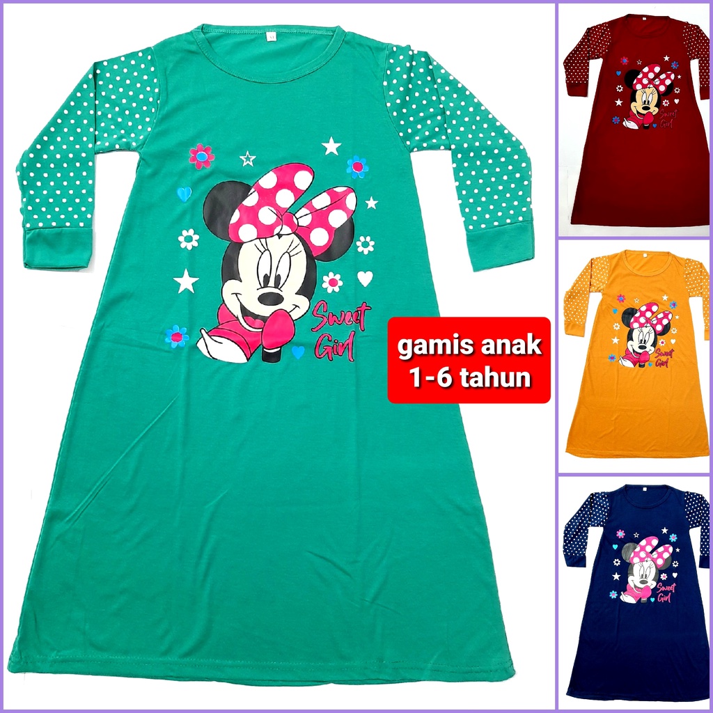 gamis anak perempuan kaos 1- 11 tahun tangan panjang muslim cewek  miki grosir