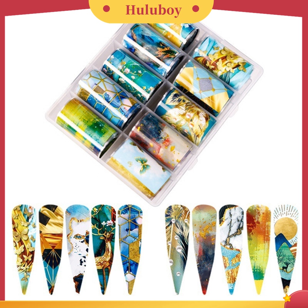 Huluboy Huluboy♡ 10 Rol / Kotak Stiker Kuku Motif Print Warna-Warni Bahan PVC Untuk Aksesoris Manicure Wanita