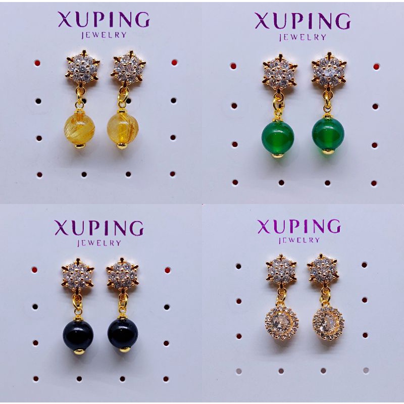 Anting xuping wanita batu giok rambut sedana lapis emas
