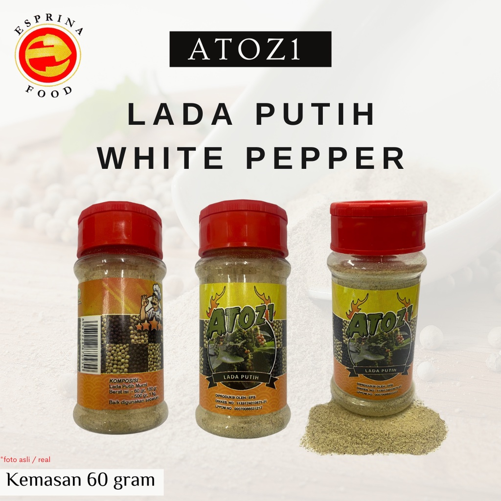 

LADA PUTIH - WHITE PEPPER - Lada Putih Bubuk - ATOZI - kemasan botol 60 gram