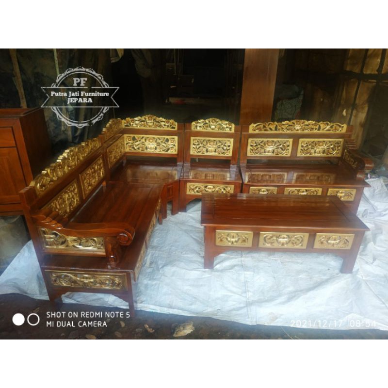 Kursi Tamu Pojok Meja Tamu Ruangan L Kayu Jati Jepara