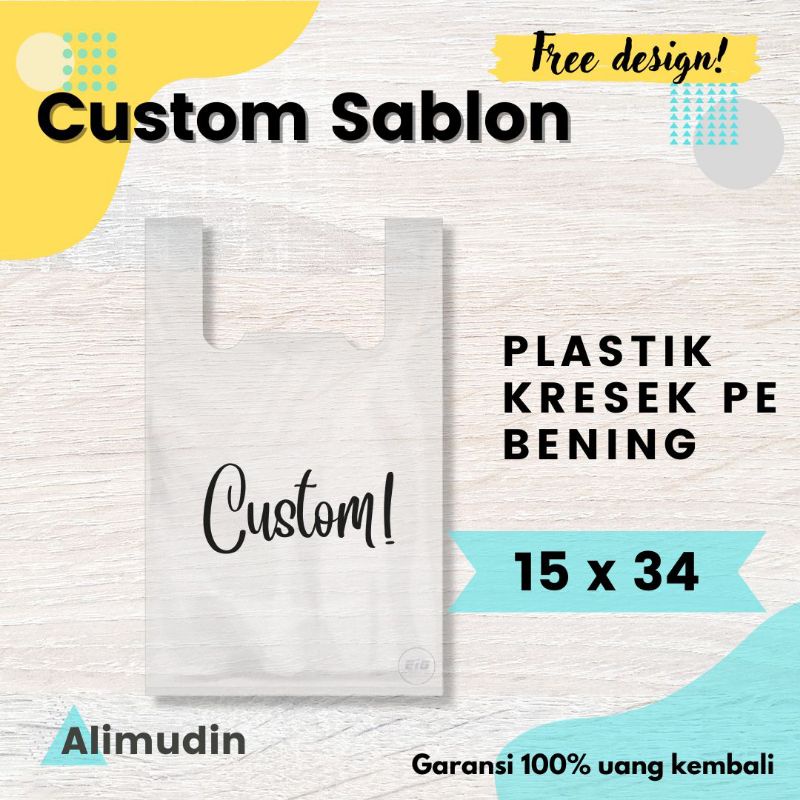 Plastik Kresek PE 15 x 34 Bening Transparan Custom Sablon
