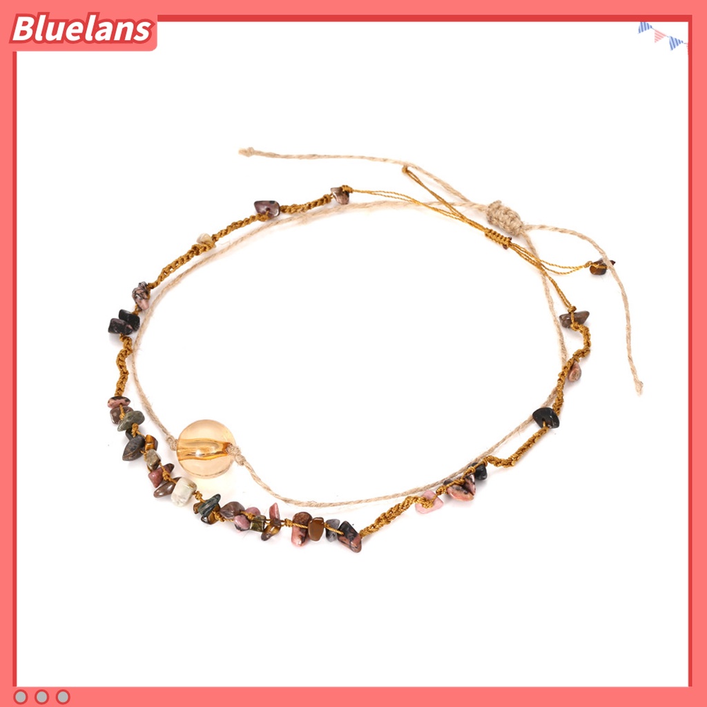 Kalung Liontin Batu Rajutan Tangan Lapisan Ganda Untuk Hadiah Perhiasan Wanita