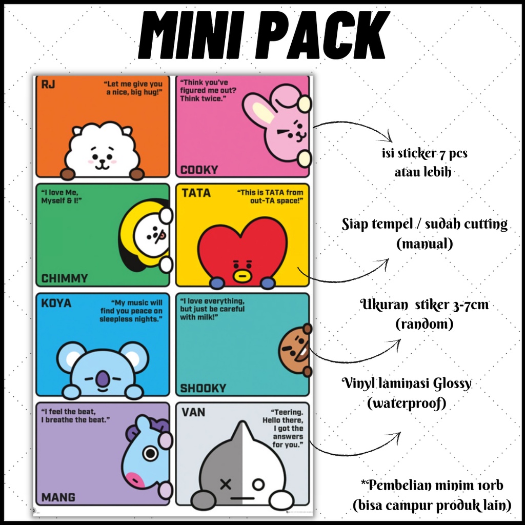 

[MINI PACK] STICKER KAWAII AESTHETIC BTS BT21 SERIES | STICKER TUMBLR | STICKER LAPTOP HP KOPER HELM