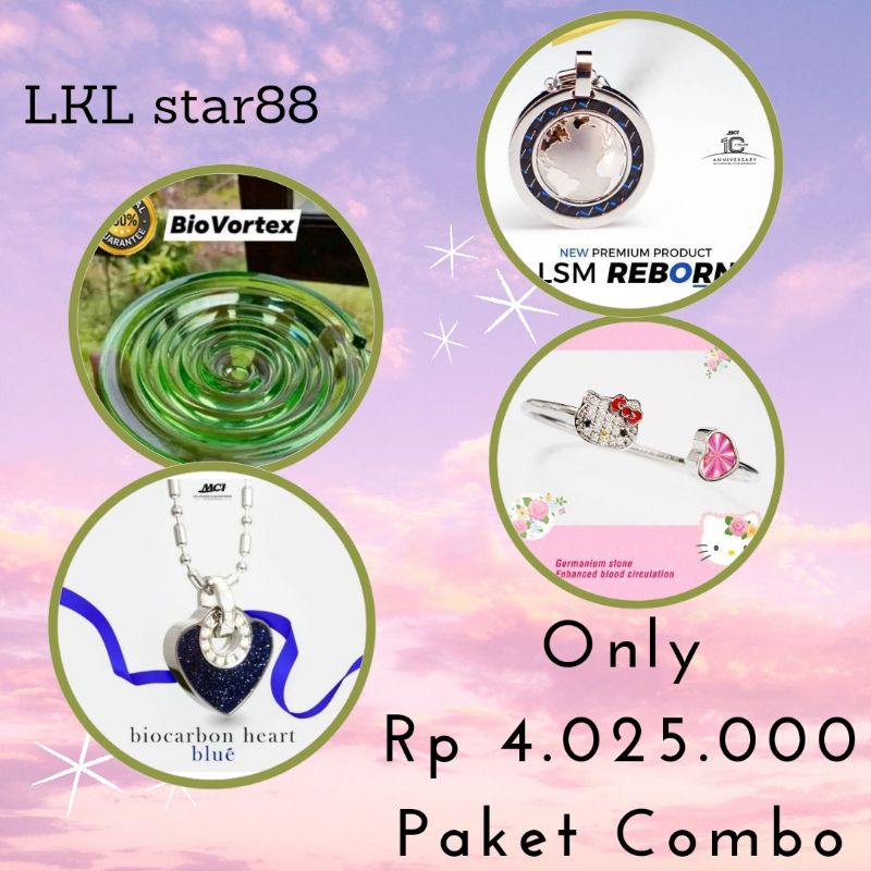 Paket BioGlass Vortex Diameter 10cm + Pendant LSM Reborn + Biocarbon Heart Blue + Bangle Hello Kitty