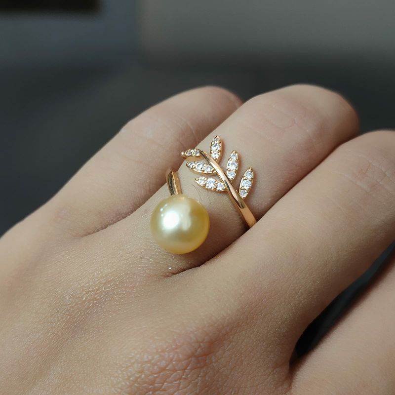 Cincin rhodium lapis emas 18k Mutiara air laut asli lombok bersertifikat Cincin mutiara air laut asl