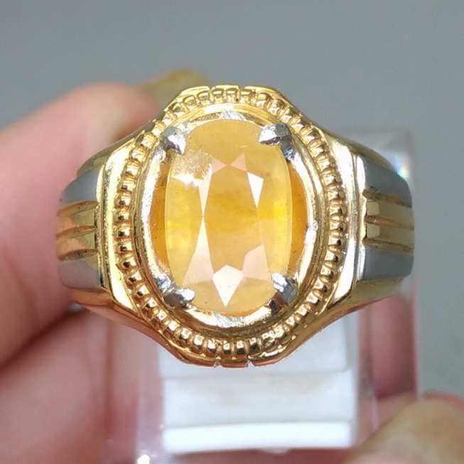 Cincin batu Akik Kuning yakut yellow Safir kristal garansi Asli