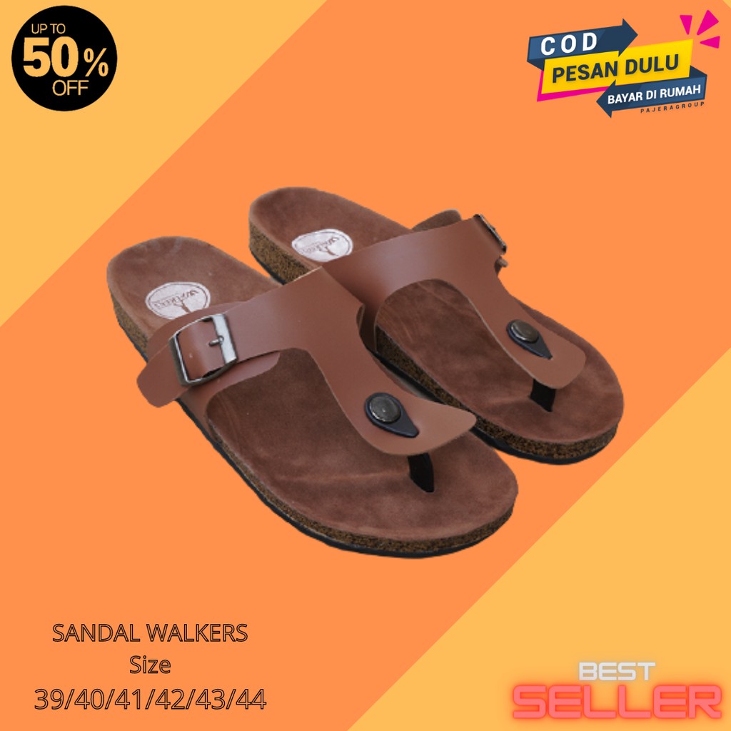 Bayar Di Tempat- Sendal Pria Selop Walkers Jepit1 Tan Sandal Slip On Sandal Slide Selop Keren