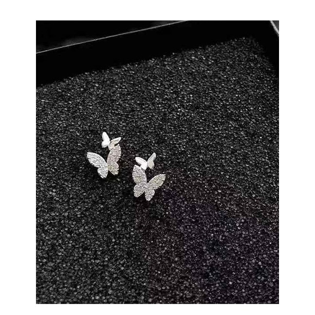 LRC Anting Tusuk Fashion Silver Copper Plated Gold Glitter Diamond Earrings A59093