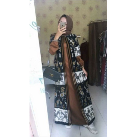 gamis tenun model cardigan