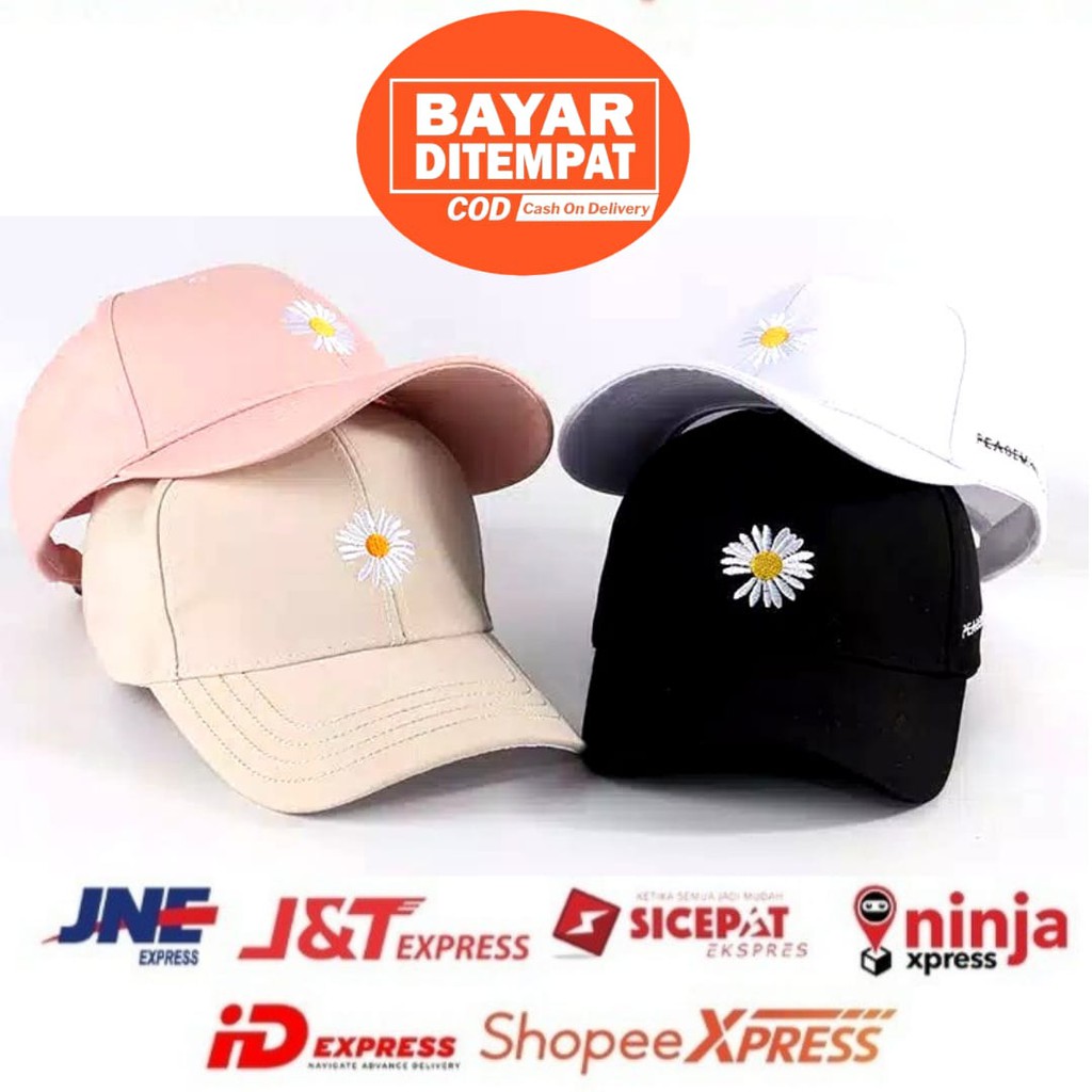 TERMURAH Topi Baseball Motif Bunga Daisy Kecil Gaya Hip Hop Untuk Wanita / Topi Bordir Bunga