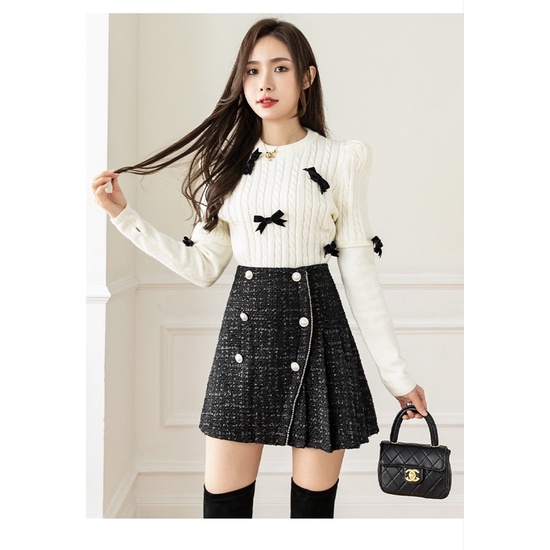 SKORT TWEED ROK  MINI SKIRT HIGHWAIST WANITA MX606